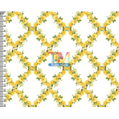 Sintético doll estampado  - Floral - Condessa - Fundo Amarelo 