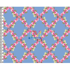 Sintético doll estampado  - Floral - Condessa - Fundo azul Vintage
