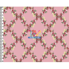 Sintético doll estampado  - Floral - Condessa - Fundo Rose