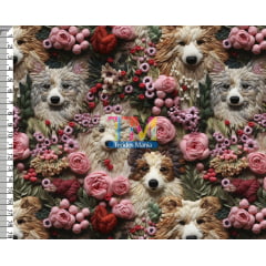 Sintético doll estampado  - Floral - dogs - bordado - 3d 