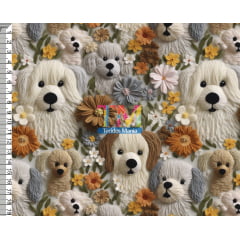 Sintético doll estampado  - Floral - dogs - luke - bordado - 3d 