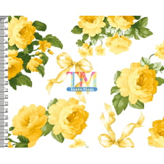 Sintético doll estampado  - Floral laços - Luiza - Amarelo 