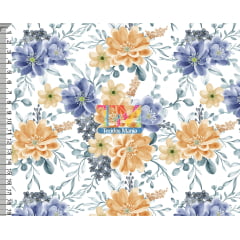 Sintético doll estampado  - Floral - Laranja e Roxo