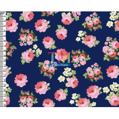 Sintético doll estampado  - Floral - Manu - Fundo Azul Marinho