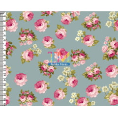 Sintético doll estampado  - Floral - Manu - Fundo Verde Vintage