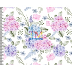 Sintético doll estampado  - Floral Primavera - Aquarela - rosa e lilás