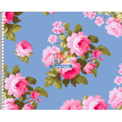 Sintético doll estampado  - Floral - Verona - Fundo Azul Vintage