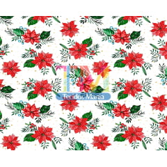 Sintético doll estampado - Flores natalinas - fundo branco