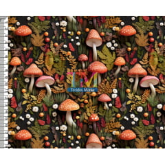 Sintético doll estampado - Folhas e cogumelos - 3D