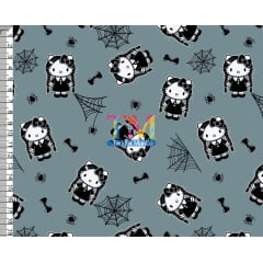 Sintético doll estampado  - Hello kitty - wandinha - Fundo Azul Petróleo