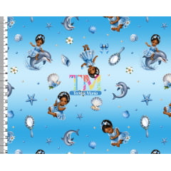 Sintético doll estampado - Ibeji - Erê Iemanjá - Fundo Azul
