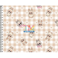Sintético doll estampado  - Labubu - Xadrez Corações - bege