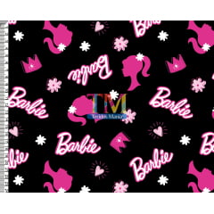 Sintético doll estampado  - Logo da barbie - fundo preto