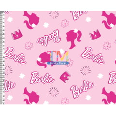 Sintético doll estampado  - Logo da barbie - fundo rosa