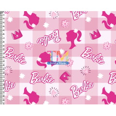 Sintético doll estampado  - Logo da barbie - fundo xadrez