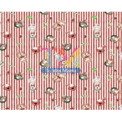 Sintético doll estampado - Mamãe Noel - fundo listrado