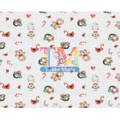 Sintético doll estampado - Mamãe Noel - fundo poá