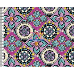 Sintético doll estampado - Mandala - roxo com azul