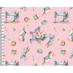 Sintético doll estampado - Maquina de costura - Fundo rosa