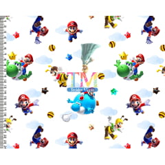 Sintético doll estampado - Mario Bros - Galáxia - fundo branco
