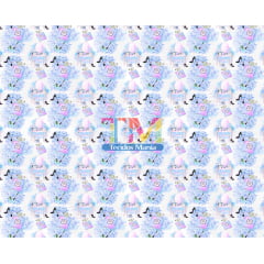 Sintético doll estampado - Moda Paris - Fundo Azul