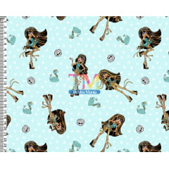 Sintético doll estampado - Monster High - Cleo de Nile - fundo azul claro Sintético doll estampado - Monster High - Cleo de Nile - fundo azul claro