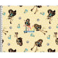 Sintético doll estampado - Monster High - Cleo de Nile - fundo bege Sintético doll estampado - Monster High - Cleo de Nile - fundo bege