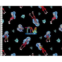 Sintético doll estampado - Monster High - Ghoulia Yelps - Fundo preto Sintético doll estampado - Monster High - Ghoulia Yelps - Fundo preto