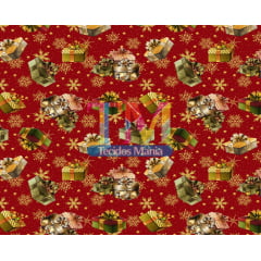 Sintético doll estampado - Natal - Caixa de presentes - fundo vermelho