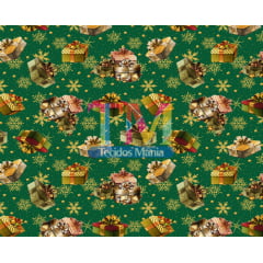 Sintético doll estampado - Natal - Caixas de presentes - fundo verde