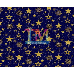 Sintético doll estampado - Natal - Estrela gold - fundo azul
