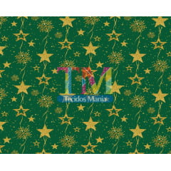 Sintético doll estampado - Natal - Estrela gold - fundo verde