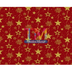 Sintético doll estampado - Natal - Estrela gold - fundo vermelho