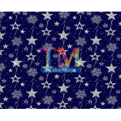 Sintético doll estampado - Natal - Estrela prata - fundo azul