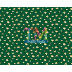 Sintético doll estampado - Natal - Estrelas aquarela - fundo verde