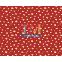 Sintético doll estampado - Natal - Estrelas aquarela - fundo vermelho