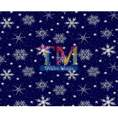 Sintético doll estampado - Natal - Flocos de neve prata - fundo azul