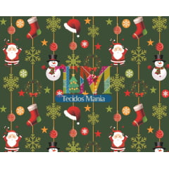 Sintético doll estampado - Natal Noel - Fundo verde