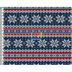 Sintético doll estampado - Natal - tricô - flores de natal - azul e vermelho