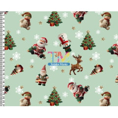Sintético doll estampado - Noel e Boneco de neve - Fundo verde claro - Bordado - 3D Sintético doll estampado - Noel e Boneco de neve - Fundo verde claro - Bordado - 3D