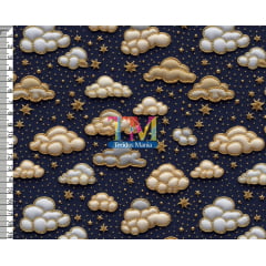 Sintético doll estampado - Nuvens - estrelas - bordado - 3d 