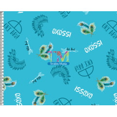 Sintético doll estampado  -  Oxóssi - Oke Arô - Fundo azul turquesa