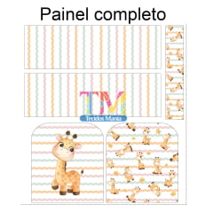 Sintético doll estampado - Painel Lancheira - Girafinha - ondas aquarela