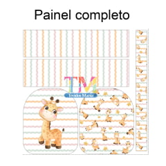 Sintético doll estampado - Painel Mini Mochila - Girafinha - ondas aquarela