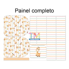 Sintético doll estampado - Painel Mochila média - Girafinha - Ondas aquarela