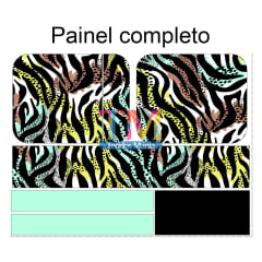 Sintético doll estampado - Painel Shoulder bag - Zebra - rose, tiffany e amarelo