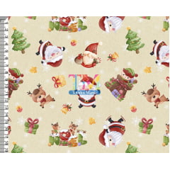 Sintético doll estampado - Papai noel - aquarela - fundo bege