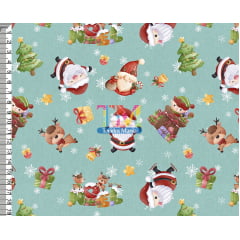 Sintético doll estampado - Papai noel - aquarela - fundo verde água
