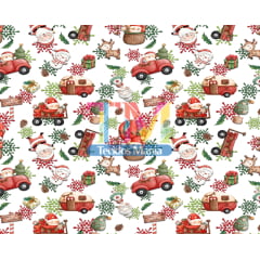 Sintético doll estampado - Papai Noel e flocos de neve - aquarela - fundo branco