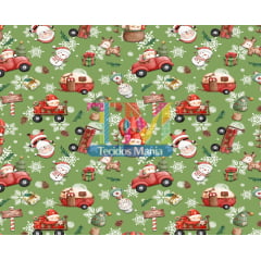 Sintético doll estampado - Papai Noel e flocos de neve - aquarela - fundo verde
